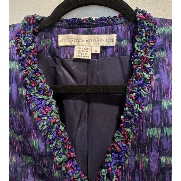 Vintage Anne Crimmins UMI Collections Size 4 100% Silk Blazer Artsy Shaggy Trim - Picture 4 of 11